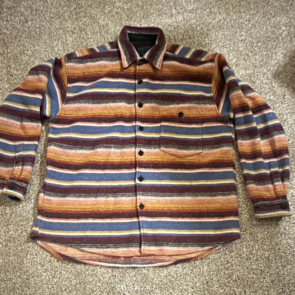 Sierra Pacific Men’s L/XL Multicolor Striped Flannel Button-Up Shirt Pockets